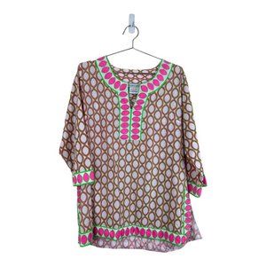 Gretchen Scott Hot Pink & Lime Green Geometric Print Tunic Size XL